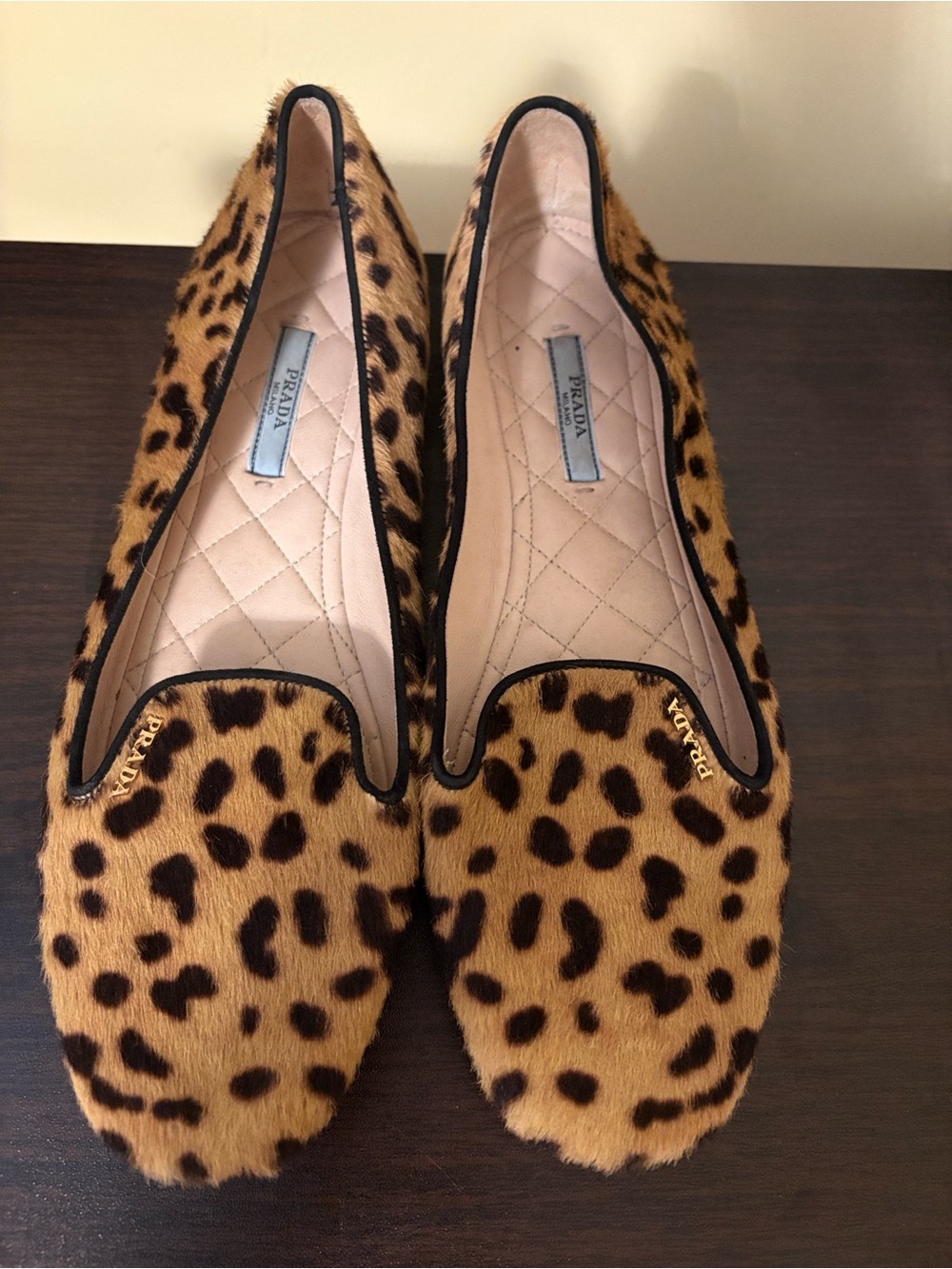 Prada calf-skin loafers in a bold leopard print- Tan and Black 8.5 ~ Authentic - Picture 2 of 16